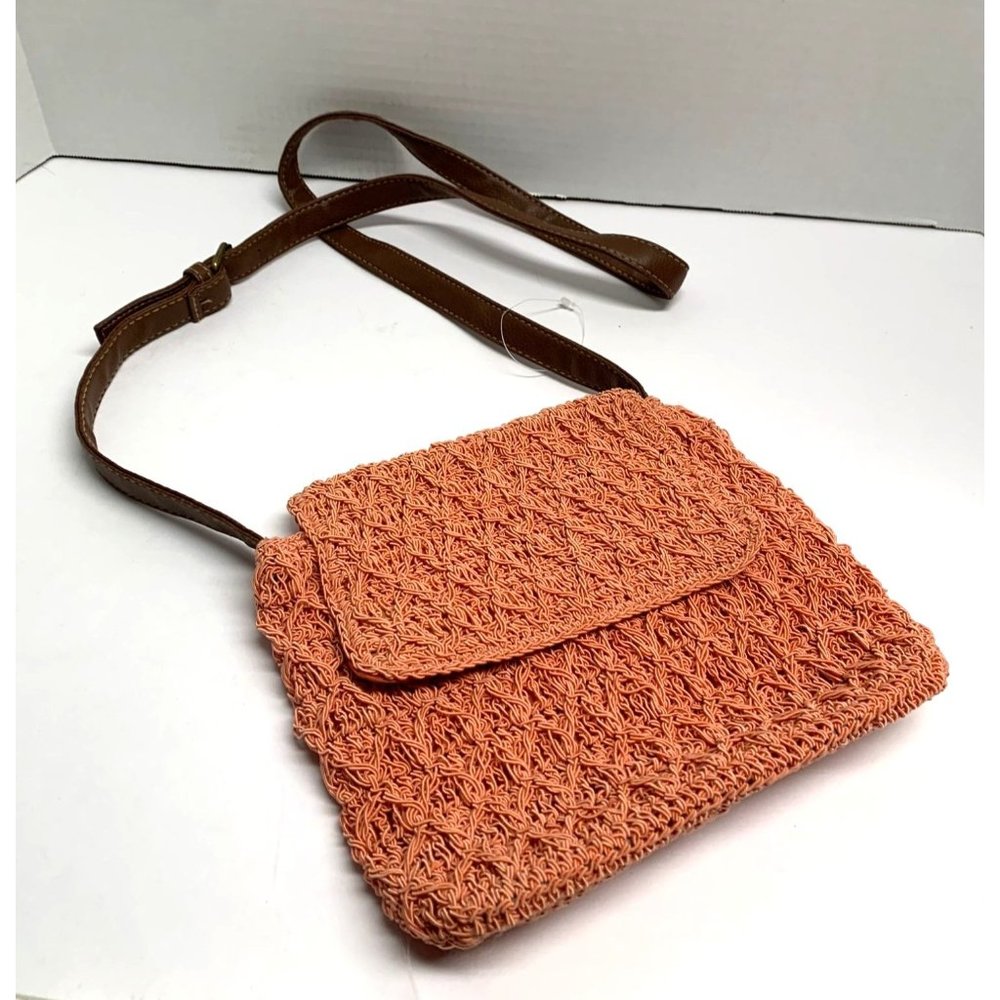 Crocheted Orange Purse Handbag Crossbody Knit 9x9x2.5